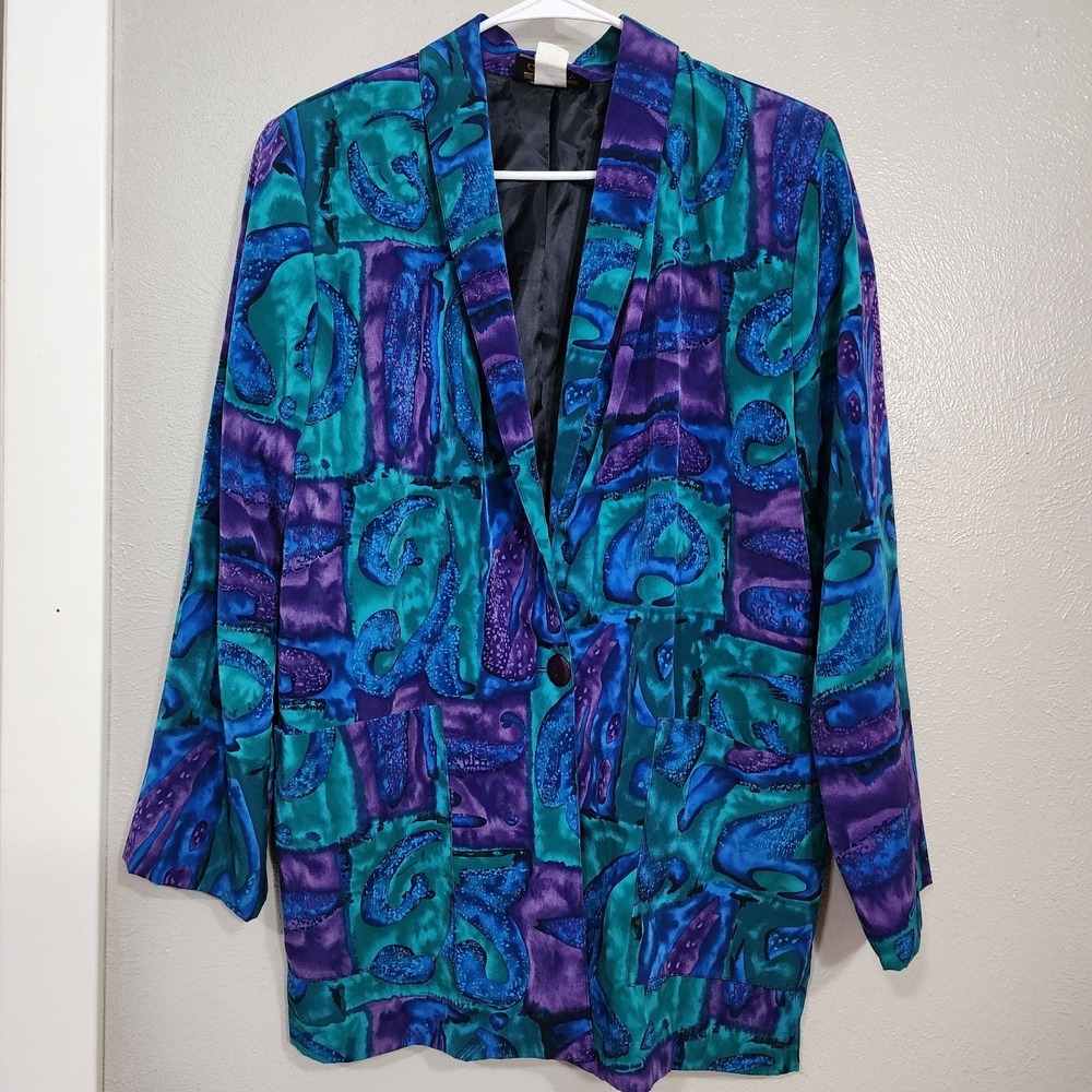 Blazer Glory‎ Women's Blazer With Shoulder Pads Vintage Medium Purple Blue
